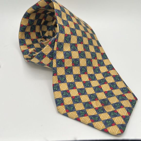 Liberty of London Yellow and Blue floral Silk Tie - Picture 4 of 4